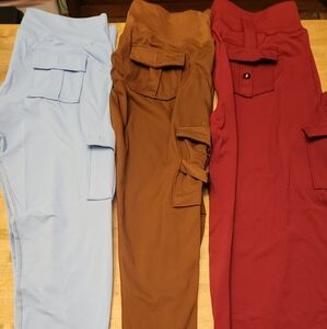 Stylish Cargo Pants Trio in Blue, Brown, and Red Sold As A Bundle Size 3X